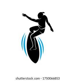 Surfen mit dem Logo der Wasserwelle, Vektorvorlage, Illustrationssymbol, Silhouettendesign