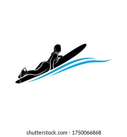 Surfing with water wave logo vector template, Illustration symbol, Silhouette design