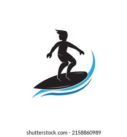 Surfing with water wave logo vector template, Illustration symbol