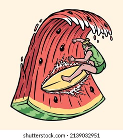 surfing the watermelon waves illustration