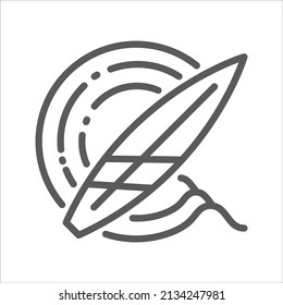 Surfing Wave and Board simple line icon