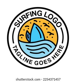 Surfing Wave Logo Summer Ocean Vintage Emblem Vector Design badge illustration Symbol Icon