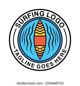 Surfing Wave Logo Summer Ocean Vintage Emblem Vector Design badge illustration Symbol Icon