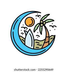 Surfing Wave Logo Summer Ocean Vintage Emblem Vector Design badge illustration Symbol Icon