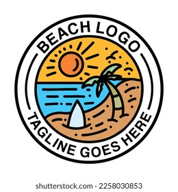 Surfing Wave Logo Summer Ocean Vintage Emblem Vector Design badge illustration Symbol Icon