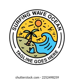 Surfing Wave Ocean Beach Logo Design Emblem Vector illustration badge symbol icon