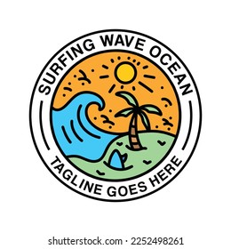 Surfing Wave Ocean Beach Logo Design Emblem Vector illustration badge symbol icon