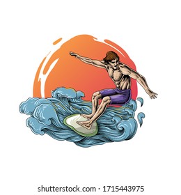 surfing in the waves of the sea