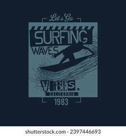 Surfing waves Vibes typography ocean beach surfer poster graphic design