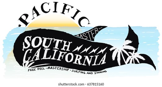 surfing whale illustration graphic