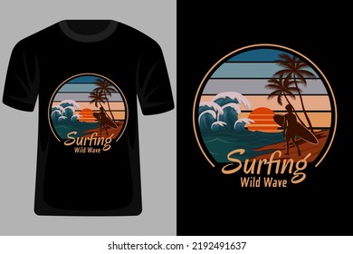 Surfing Wild Wave Retro Vintage T Shirt Design