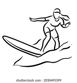 surfing woman drawing Line art.