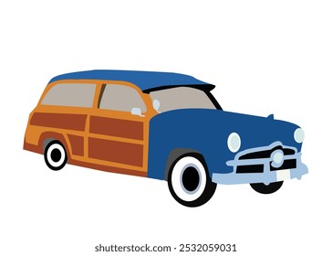 Surfing Woodie retro style car transportation vehicle vector illustration.