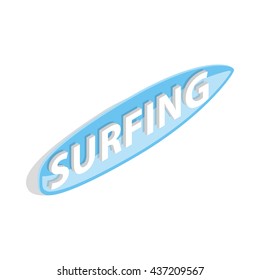 Surfing word on a surfboard icon
