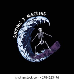 surfing x machine skull illustration vector