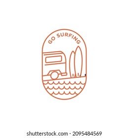 surfing zone logo, holiday logo with vector monoline concept