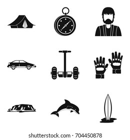 Surfriding icons set. Simple set of 9 surfriding vector icons for web isolated on white background