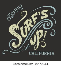 Surf's Up hand-lettering, t-shirt typographic design