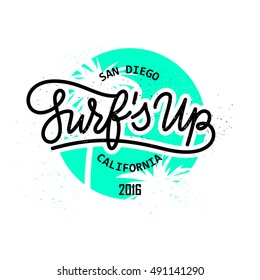 Surf's up Retro style hand lettering emblem