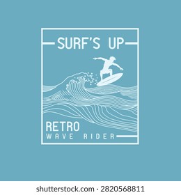 Surf's Up Retro wave Rider ocean waves vector illustration graphic tee