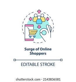 Surge Of Online Shoppers Concept Icon. E-commerce Success. Retail Strategy Trends Abstract Idea Thin Line Illustration. Isolated Outline Drawing. Editable Stroke. Arial, Myriad Pro-Bold Fonts Used