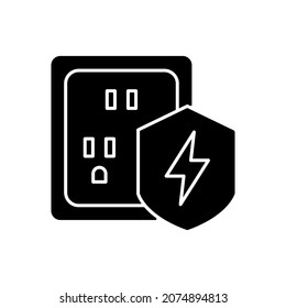 Surge Protection Black Glyph Icon. Electrical Installation Protection. Voltage Spikes Risk Prevention. Equipment Safety In Household. Silhouette Symbol On White Space. Vector Isolated Illustration