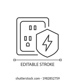 Surge protection linear icon. Electrical installation protection. Equipment safety in household. Thin line customizable illustration. Contour symbol. Vector isolated outline drawing. Editable stroke