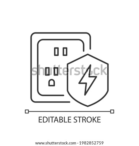 Surge protection linear icon. Electrical installation protection. Equipment safety in household. Thin line customizable illustration. Contour symbol. Vector isolated outline drawing. Editable stroke