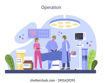 Surgeon concept. Doctor performing medical operations. Professional medical specialist. Idea of health and medical treatment. Isolated flat vector illustration