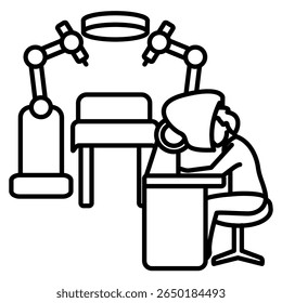 Cirurgião com ícone de console representado pelo estilo humano, mesa, linha cirúrgica.