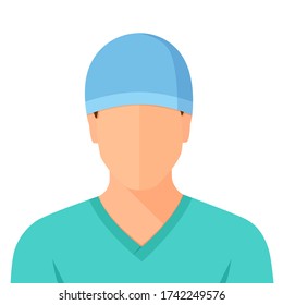 Surgeon, doctor or nurse man  in uniform. Flat cartoon style vector illustration avatar isolated on white background.