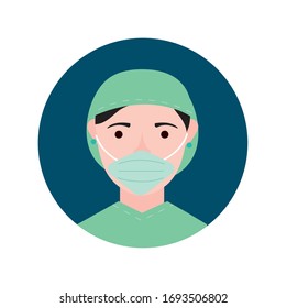 cirujano con bloque de caracteres de máscara facial y diseño de ilustración vectorial de estilo plano