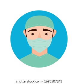 surgeon with face mask character block and flat style icon vector illustration design