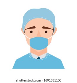 surgeon with face mask character flat style icon vector illustration design