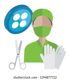 Surgeon, flat detailed vector icon.