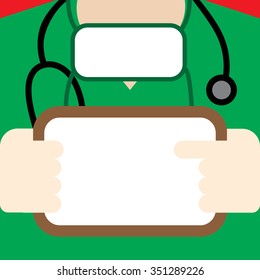 Surgeon holding blank whiteboard.