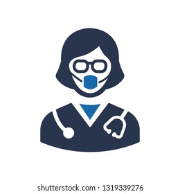 Surgeon Icon, doctor, surgery, mask icon vector image, Lady Doctor Icon