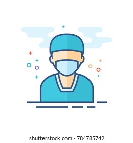 Surgeon icon in outlined flat color style. Vector illustration.
