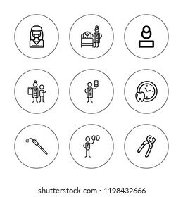 Surgeon icon set. collection of 9 outline surgeon icons with doctor, medical appointment, oncologist, nephrologist, scalpel, surgeon icons. editable icons.