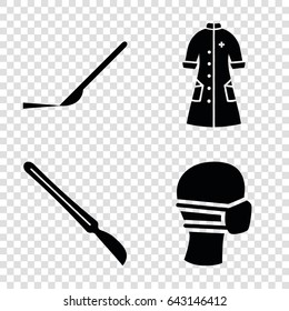 Surgeon icons set. set of 4 surgeon filled icons such as scalpel, medical mask