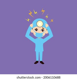 Surgeon irritated Head in Hands Flat Vector Cartoon Illustration