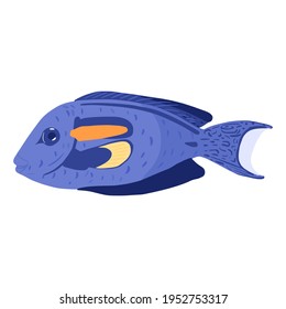 Cirujano aislado de fondo blanco. Color azul de carácter acuático en estilo dibujado a mano. Diseñar la ilustración vectorial para cualquier propósito.