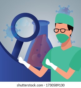 cirujano con equipo de laboratorio diseño de ilustración vectorial