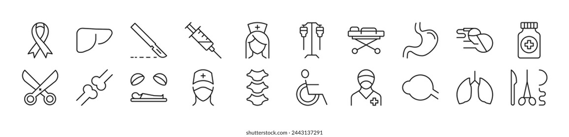 Surgeon Line Icons collection. Editable stroke. Simple linear illustration for web sites, newspapers, articles book