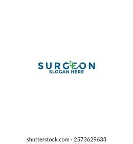 Surgeon logo vector design. Combination Letter E and Medical symbol with Surgical Equipment, Surgery department logo template