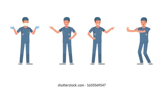 Surgeon man character vector design. Presentation in various action.