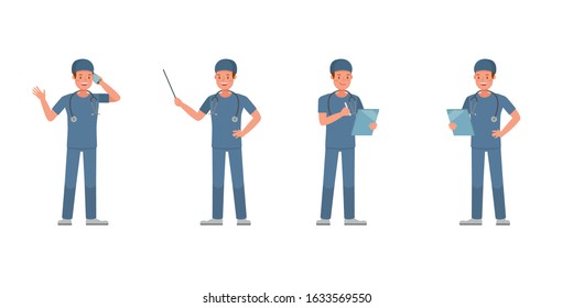 Surgeon man character vector design. Presentation in various action.