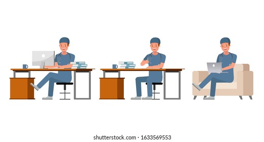 Surgeon man character vector design. Presentation in various action.