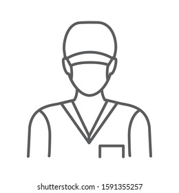 Surgeon In Mask And Uniform Line Black Icon. Plastic And Cosmetic Surgery. Subject Matter Expert. Pictogram For Web, Mobile App, Promo. UI UX Design Element. Editable Stroke.