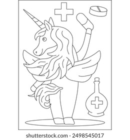 Surgeon medical unicorn coloring book page for kids or grown adults creative coloring mindful relaxation activity